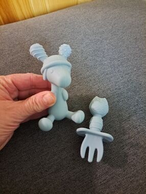 Silicone Bunny Teether & Owl Fork Set - Soft Light Blue